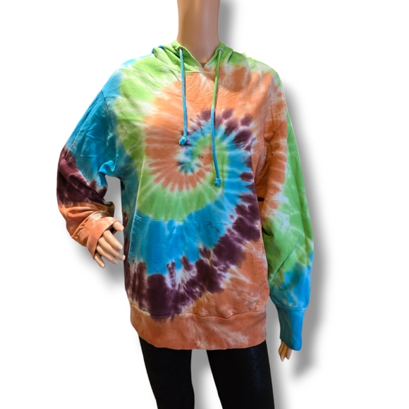 RAG SUPPLY Unisex Multi 🌈 Rainbow Tie-Dye Oversized Hooded Sweatshirt - Picture 2 of 16